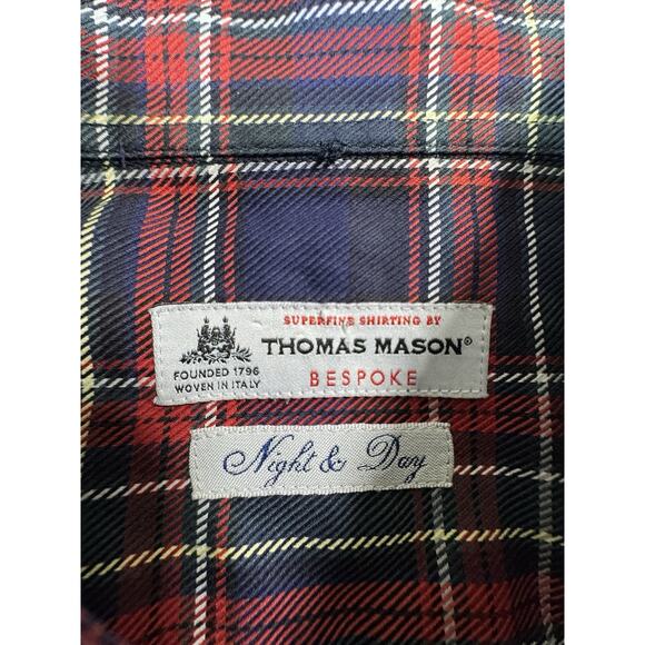 Thomas Mason Bespoke Night & Day Plaid Shirt 15.5 40 Red Blue Italian Button Up - Picture 2 of 10